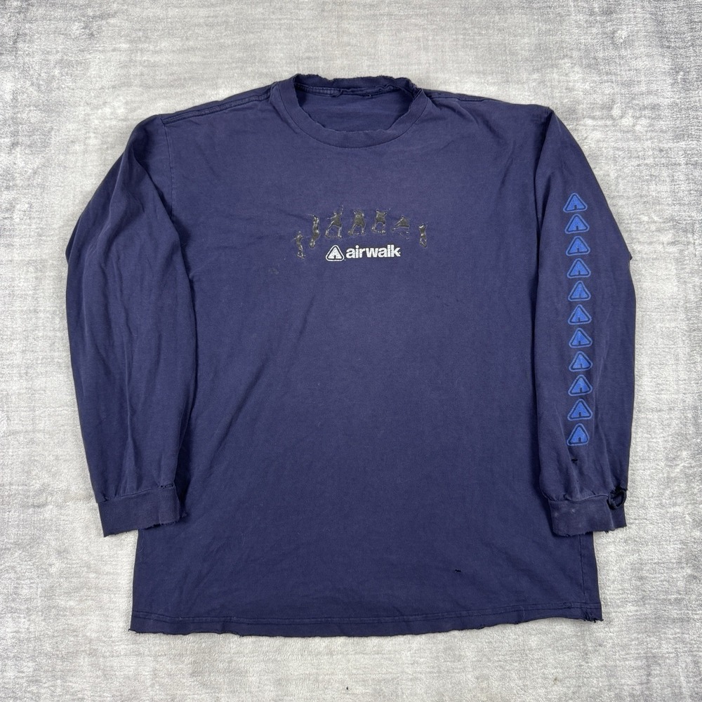 Vintage Airwalk Shirt Mens Large Blue Skateboarding Y2K Long Sleeve Grunge